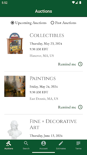 Android application Eldred's Live Bidding screenshort