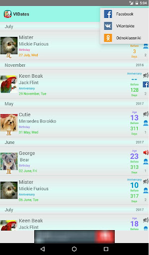 Birthdays and important dates