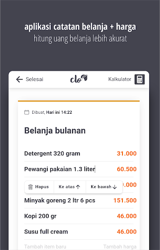 Clo - Catatan Belanja Barang & Screen 3