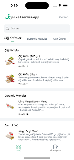 Android application paketservis.app GARSON screenshort