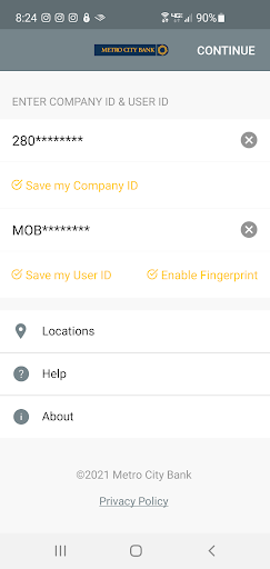 Android application Metro City Bank Business screenshort
