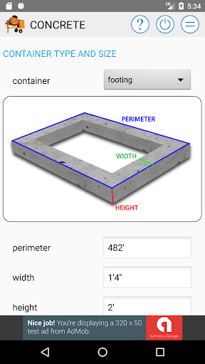 Concrete Calculator Screen 2