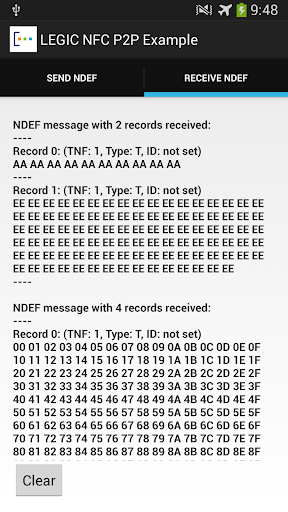 LEGIC NFC P2P Example Screen 3