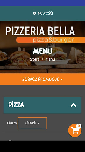 Android application Pizzeria Bella screenshort