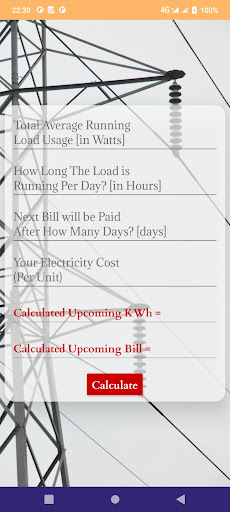 Electricity Bill Calculate Screen 3
