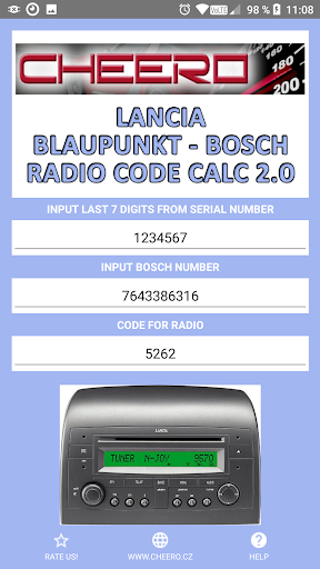 Android application RADIO CODE for LANCIA B&B screenshort