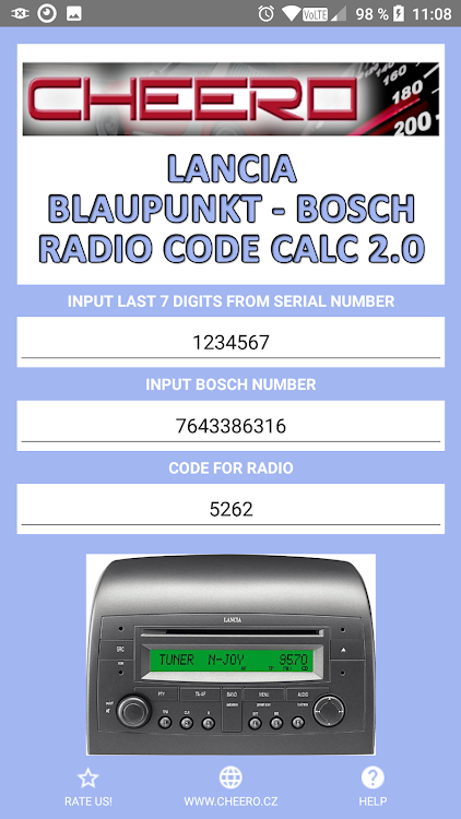 RADIO CODE for LANCIA B&B - 1.1.1 - (Android)