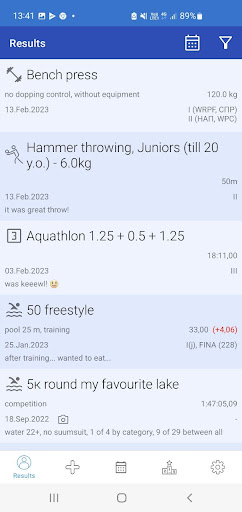 My results -  Sport diary Screenshot 1 - AppWisp.com