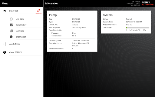 SEEPEX Pump Monitor Screen 3