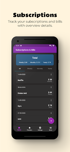 Android application Subsify: Subscriptions & Bills screenshort