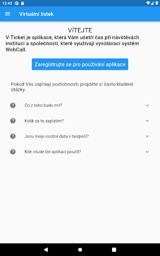 Android application Virtuální lístek screenshort