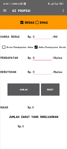 Kalkulator Zakat Profesi Screen 2