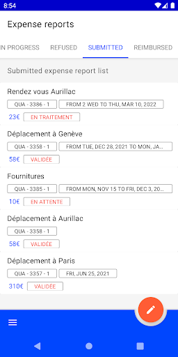Expense reports Screen 2