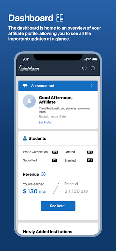 Android application Findadmission Affiliate screenshort