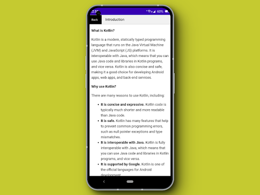 Android application CodeSnack : Learn Kotlin screenshort