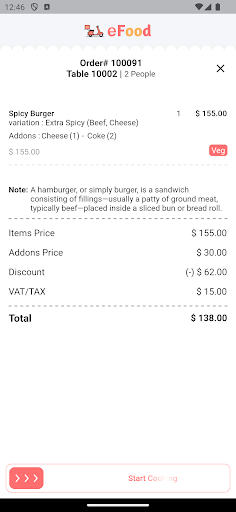 eFood - Kitchen/Chef App Screen 3