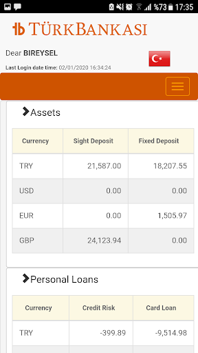 Turk Bankası Mobile Banking Screen 3