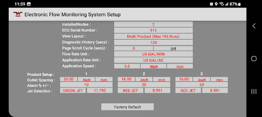 Wilger Flow Monitoring System Screen 2