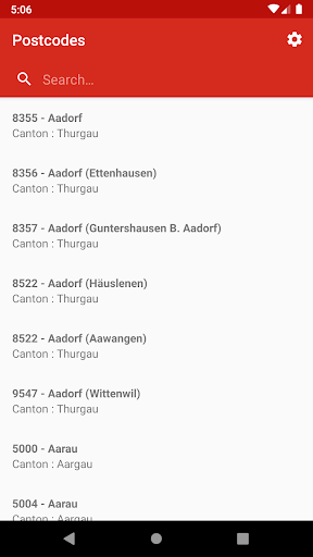 Android application Swiss Postcodes screenshort