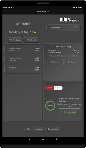 Android application Durr Room Booking screenshort