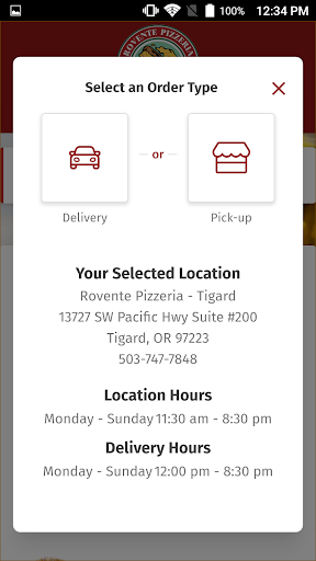 Android application Rovente Pizzeria screenshort