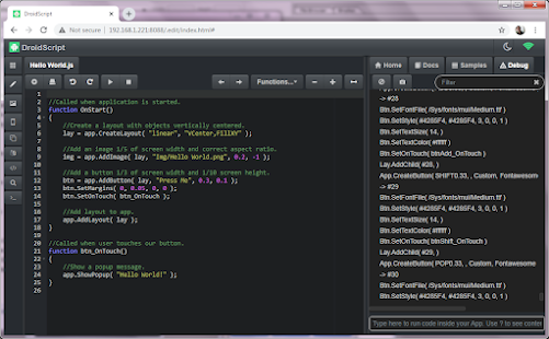 DroidScript - JavaScript IDE Screenshot