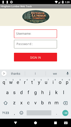 Android application Hingham Lumber Web Track screenshort