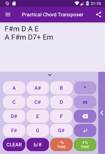 Android application Practical Chord Transposer screenshort