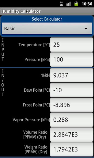 Android application Humidity Calculator screenshort