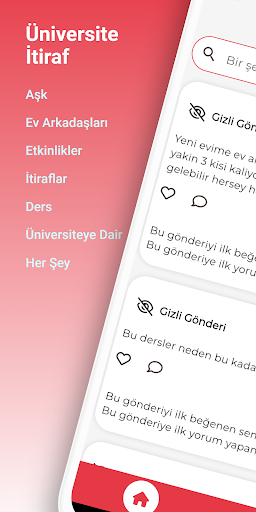 Android application Üniversite İtiraf screenshort