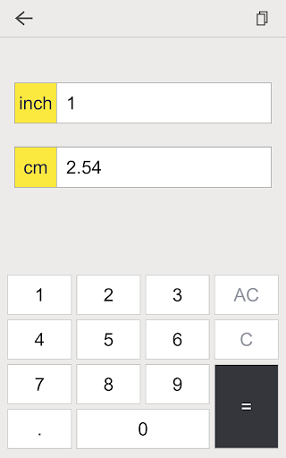 Screenshot of inch cm converter
