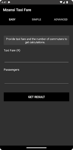 Android application Mzansi Taxi Fare screenshort