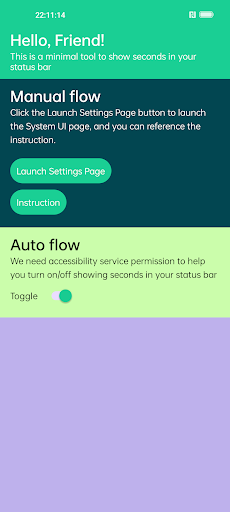 Android application Show seconds in status bar screenshort