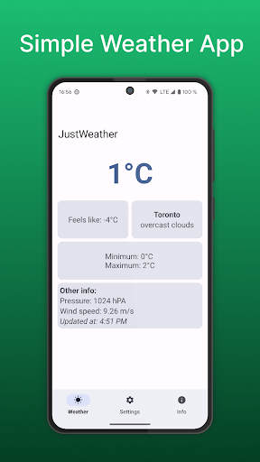 Android application JustWeather screenshort