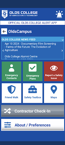 Android application Olds College Alert screenshort