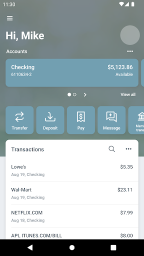 Android application Finex Credit Union Mobile screenshort