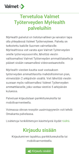 Android application Valmet MyHealth screenshort