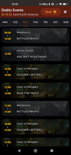 Diablo Events: Weekly calendar Screen 3