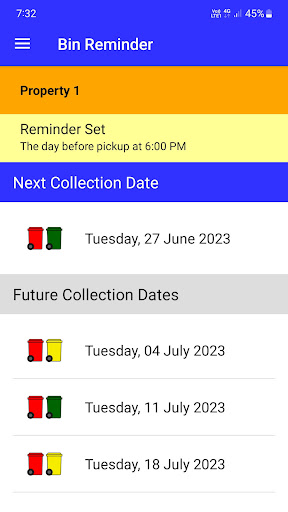 Android application Bin Reminder screenshort