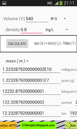 Density Calculator Screen 2