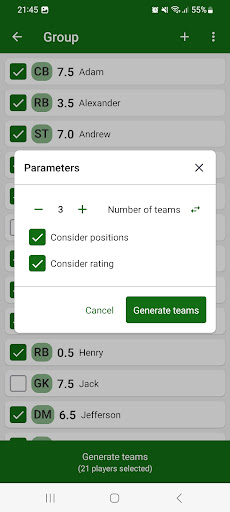 Android application Teams Generator screenshort