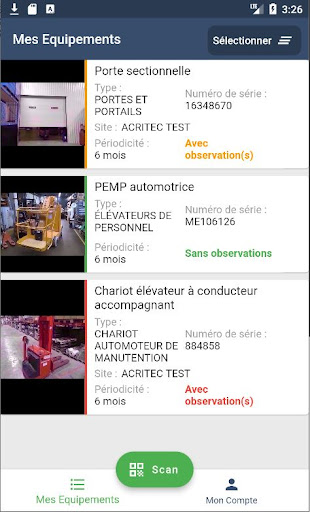 Android application Acritec scanner screenshort
