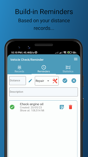 Vehicle Check/Reminder Screen 3