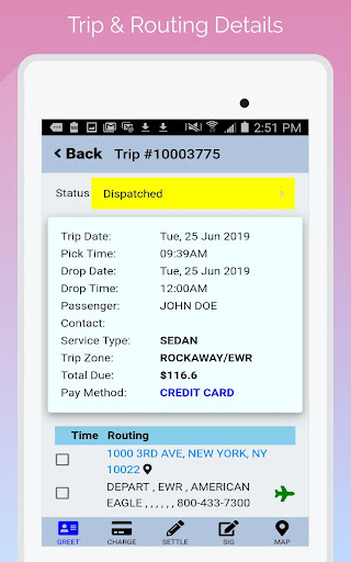 LimoWiz Driver App (LWD) Screen 3