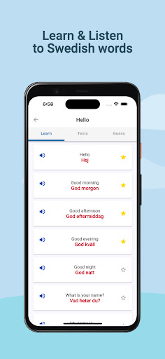 Android application Learn Swedish Online screenshort