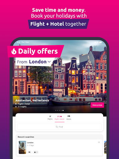 Screenshot of lastminute.com: holiday deals