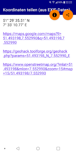 Android application EXIF-/GPS-Koordinate teilen screenshort
