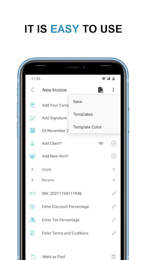 Screenshot of Invoice and Receipt Maker app