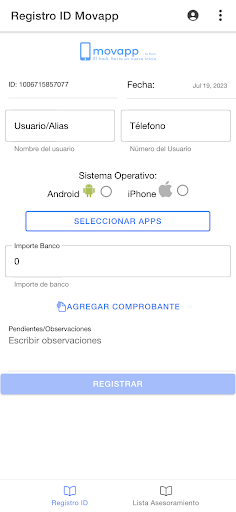 Android application Registro ID screenshort