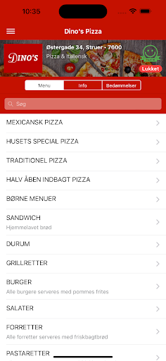 Android application Dino's Pizza screenshort